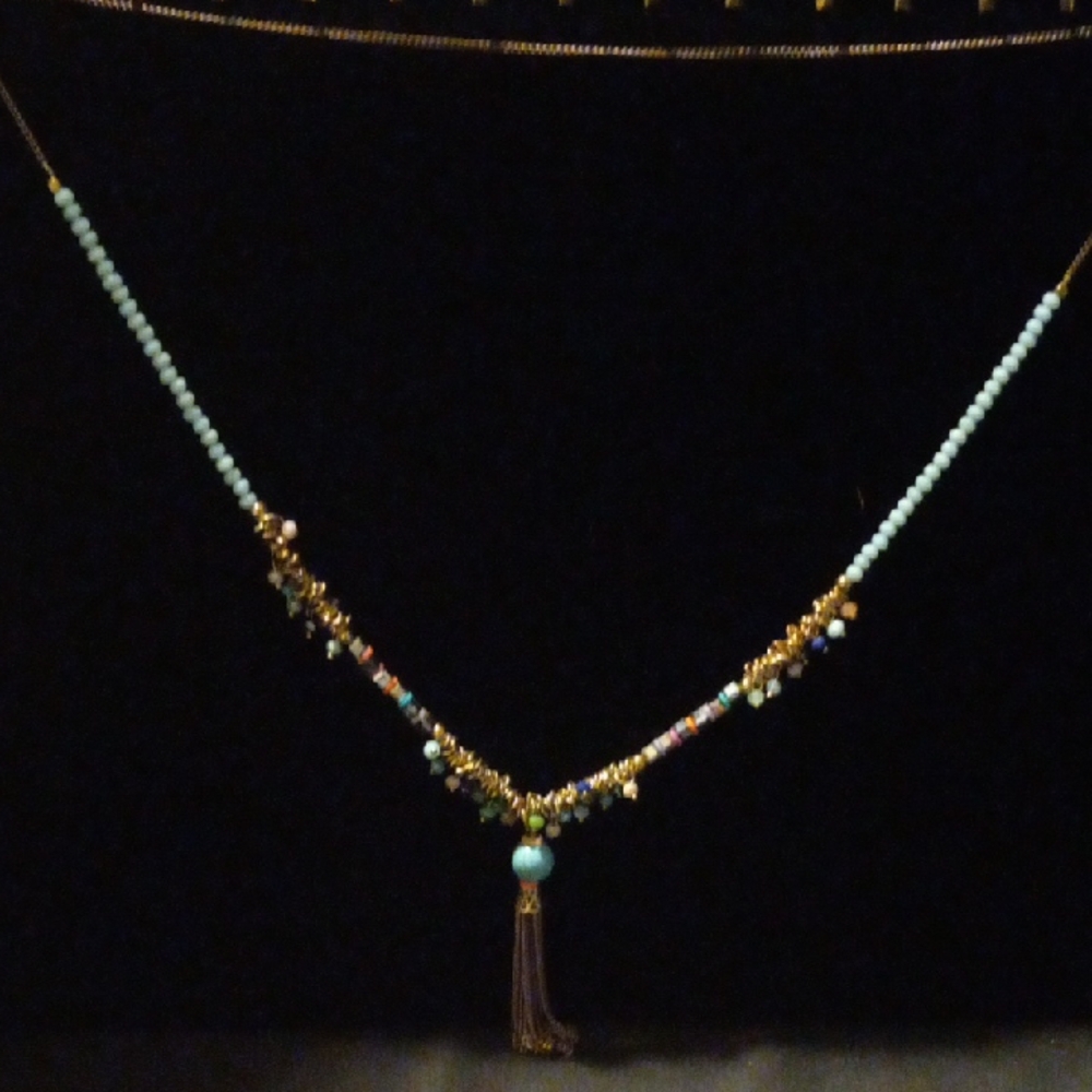 Beaded Gold Necklace with Tassel